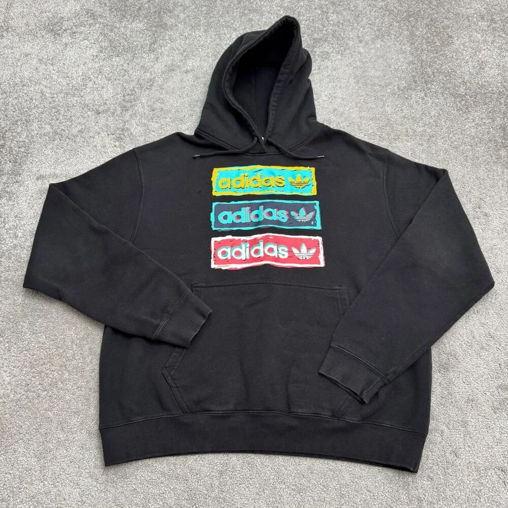 Adidas Originals Stacked Trefoil Graphic Pullover Hoodie Sweatshirt Men XL Black
